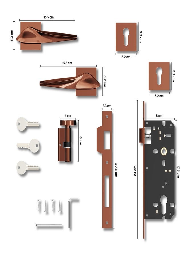 GRIVAN Elegant Door Locks for Main Door, Mortise Door Lock Set with 3 Brass Keys, Bedroom Door Lock, Handle Lock for Home/Office/Hotel (Rose Gold Finish) | 2 Years Warranty - Image 5